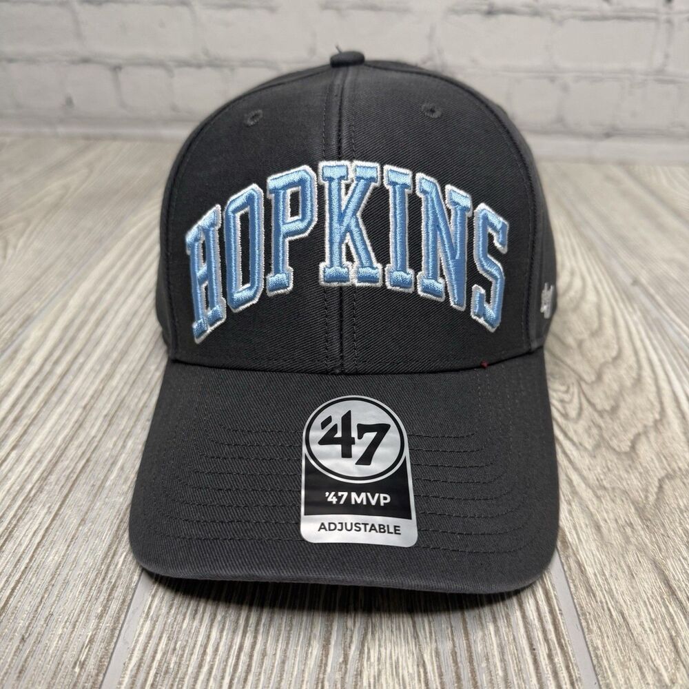 John’s Hopkins Blue Jays Hat Strapback Charcoal Spellout 47 Brand MVP New